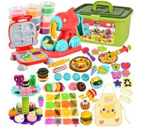 UCAMP Juego de Plastilina, 65 Piezas, Moldes y Accesorios para Crear Hamburguesas y Helados, con 12 Botes de Plastilina, Regalo a Partir de 3 Años, para Niños