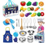 UCAMP Juguetes de Cocina para niños Accesorios 32 Piezas Accesorios Cocina Juguetes,Juguetes de Chef para Niños,Utensilios Cocina Juego de Roles,Utensilios Cocina Juguete con Delantal y Gorro de Chef