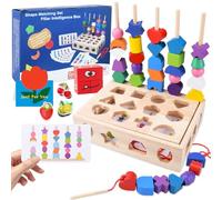 UCAMP Juguetes Montessori Madera Juegos Educativos,4 en 1 Montessori Juegos Apilables Apilar y Enhebrar de Madera,Juegos Educativos Niños 2 3 4 Años,Regalos para Niños Niñas 1 2 3 Años