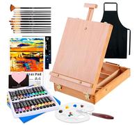 UCAMP Kit de Pintura,Set de pintura con 44 piezas,Caballetes para Mesa,con 24 Colores Tubos de Pintura Acrilica,12 Pinceles,Espátula,Delantales,Paleta y 3 Lienzo,para Pintar para Profis y A ficionados