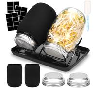 UCAMP Kit de Tarros de Germinación Brote de Semilla,Germinador De Semillas con 2 1000ml Frascos de Vidrio,2 Soporte,1 Bandeja,2 Filtros de Acero Inoxidable,2 Tela de Sombreado y Cepillo