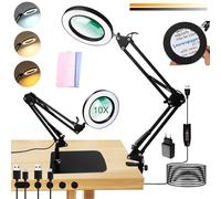 UCAMP Lupa con Luz,10X LED de Lampara Escritorio,Lámpara de Aumento,Lupa con Luz y Soporte,Lupa de esteticista,Lupa con Luz Led para Manualidades,Costura,Reparación