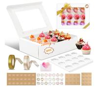 UCAMP Paquete de 16 Cajas Para Cupcakes,Cajas para Tartas con Ventana,Cupcakes con Cinta,Pegatinas y Tarjetas de Felicitación,Adecuado para Navidad,Cumpleaños,Bodas,12 Hoyos