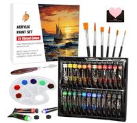 UCAMP Pintura Acrílica Kit 41Pcs,24 Tubos (12ml) Pintura Acrílica,con 12 Pinceles,1 Paleta de Mezcla,2 Lienzo y 1 Raspador,1 tarjeta de felicitación,para Artistas Adultos Principiantes,niños