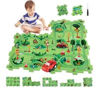 UCAMP Pista Circuit Coche de Juguetes con 12 Puzzles DIY Ruta Juego Educativo, Coche Eléctrico para 2 3 4 5 6 7 Años Regalos Cumpleaños Navidad Niños Niñas (Tierra)