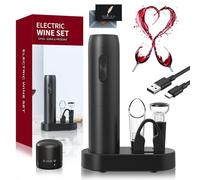 UCAMP Sacacorchos Eléctrico Recargable,Abridor de Vino Eléctrico 6 en 1 Juego de Regalo,Abrebotellas Eléctrico con Base,Cortacápsulas,Vertedor y Tapón de Vacío,Cable USB,Regalo de para Los Amantes