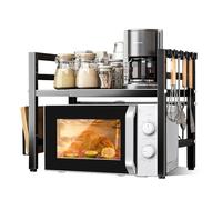 UCAMP Soporte Ajustable para Microondas,Soporte Extensible para Microondas de 2 Niveles,Estante Expandible para Microondas,Soporte para Microondas y Horno Cocina con 6 Ganchos