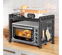 UCAMP Soporte Extensible para Microondas,Soporte para Microondas y Horno Cocina,Estante para Microondas de Acero Al Carbono,Organizador Estanteria Mueble,Estante Microondas con 10 Ganchos