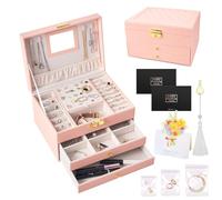 UCAMP TAVADA Caja Joyero de 3 Niveles,Joyeros Mujer Organizador,Organizador Joyas Cuero PU para collares,aretes,pulseras y anillos,con llaves y cerraduras.Adecuado tanto para niñas como para mujeres