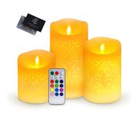 UCAMP Velas LED Efecto Llama - Pack de 3 Velas Eléctricas de Cera Real Con Control Remoto y Batería para Decoración, Bodas, Navidad