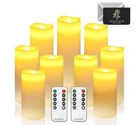 UCAMP Velas LED,Pack de 9 LED Velas sin Llama,Llama Parpadeante (13/14/16/18/20/22cm),Velas sin Llama,Cera real,con Mando a Distancia y Temporizador Velas Decorativas de pilas