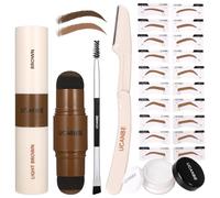 UCANBE Kit de Estampas y Plantillas de Cejas 25 Piezas: Pomada de Estampado Bicolor, 20 Plantillas Reutilizables, Polvo de Finalización, Brocha, Afeitadora de Cejas, Bolsa con Cremallera (02)
