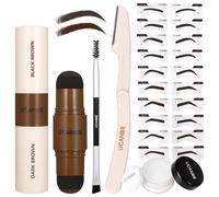 UCANBE Kit de Estampas y Plantillas de Cejas 25 Piezas: Pomada de Estampado Bicolor, 20 Plantillas Reutilizables, Polvo de Finalización, Brocha, Afeitadora de Cejas, Bolsa con Cremallera (04)