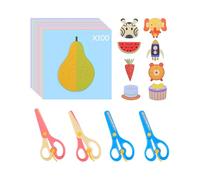 UCEC 104 Piezas Set Corte Papel - 4 Tijeras + 100 Hojas, para Scrapbooking | Set completo de 104 piezas: 4 tijeras decorativas + 100 hojas de papel colorido para manualidades y tarjetas