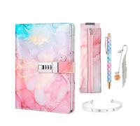 UCFBWO Diario con candado para niñas para niñas, 8, 9, 10, 11, 12, 13 años, para niños de 6 a 15 años, cuaderno para niñas, adolescentes, diario con código, estuche, pulsera, lápiz