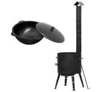 Uchag Ø44 Uchag 2 mm acero Utschak con tubo de extracción de chimenea, estufa de camping Utschag 16L Kazan Eben Kazan Chimenea Campo Cocina Exterior Horno Gulash