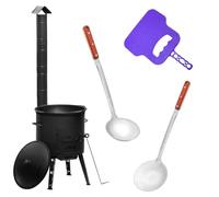 Uchag Ø49 Uchag 2 mm de acero Uchak con tubo de extracción, 22 l, compartimentos para barbacoa, cucharón de espuma, cucharón de sopa, cucharón de sopa, Utschak Utschag Kazan, cocina de campo, cocina