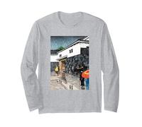 Uchisange Okayama por Hasui Kawase Japón Shin-hanga Ukiyo-e Manga Larga, Unisex para Adultos, Gris Jaspeado, XL