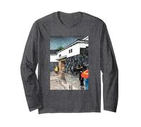Uchisange Okayama por Hasui Kawase Japón Shin-hanga Ukiyo-e Manga Larga, Unisex para Adultos, Jaspeado Oscuro, XL