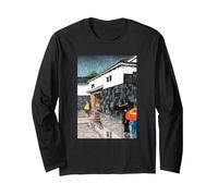 Uchisange Okayama por Hasui Kawase Japón Shin-hanga Ukiyo-e Manga Larga, Unisex para Adultos, Negro, XL