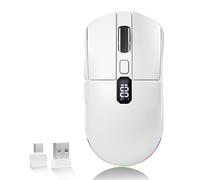 Uciefy Ratón inalámbrico Bluetooth, triple modo (2.4G+BT5.0+BT5.1), mouse Bluetooth LED, recargable por USB C con pantalla LED, 2400 DPI para ordenador portátil, PC, Mac, iPad, color blanco