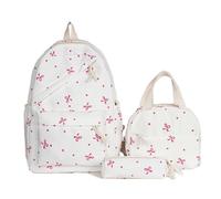 UCK-KIT Mochila con La Lonchera con La Lonchera 3Pcs para Niñas, Mochila Estética De La Mochila del Día, La Mochila De La Escuela Kawaii Bolsas Florales con Bolsas,Light Pink
