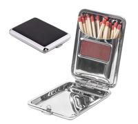 Uclac Caja de fósforos de metal de acero inoxidable con golpeador de placa de fricción, soporte vintage portátil y reutilizable para cerillas de cerillas impermeable de un botón para acampar al aire