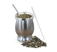 Uclac Taza de yerba mate de acero inoxidable, juego de calabaza de doble pared de 8 onzas con popote y cepillo, juego de tazas de té de calabaza natural Yerba Mate para hombres y mujeres