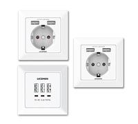 UCOMEN Enchufe de pared de 2.8 A con 2 puertos USB, 3.1 A USB Socket Flush Mount con 3 puertos, carga de todos los dispositivos móviles en caja empotrada estándar, color blanco (3 unidades)