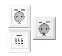 UCOMEN Enchufe de pared de 2.8 A con 2 puertos USB, enchufe de pared de 2.8 A con puertos USB tipo A y tipo C USB, enchufe eléctrico, color blanco (3 unidades)