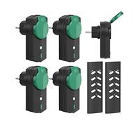 UCOMEN Enchufes inalámbricos con Control Remoto,5 tomacorrientes para Exteriores con 2 Control Remoto, Toma Inteligente conmutable, a Prueba de Salpicaduras, Negro/Verde