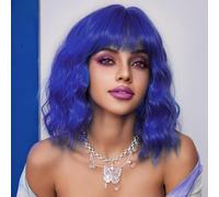 Ucubb Peluca corta ondulada con flequillo para mujer, peluca rizada suelta y rizada, longitud de hombro natural, peluca sintética para cosplay para niña, pelucas coloridas