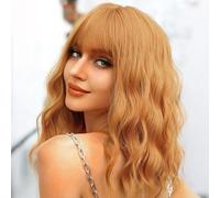 Ucubb Peluca corta ondulada con flequillo para mujer, peluca rizada suelta y rizada, longitud de hombro natural, peluca sintética para cosplay para niña, pelucas coloridas