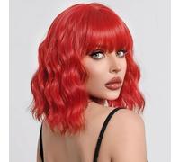 Ucubb Peluca corta ondulada con flequillo para mujer, peluca rizada suelta y rizada, longitud de hombro natural, peluca sintética para cosplay para niña, pelucas coloridas