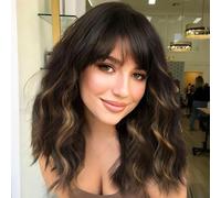 Ucubb Peluca corta ondulada estilo Bob con flequillo para mujer, peluca rizada y suelta de aspecto natural, longitud al hombro