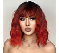 Ucubb Peluca corta ondulada estilo Bob con flequillo para mujer, peluca rizada y suelta de aspecto natural, longitud al hombro