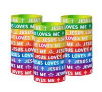 Ucuse 30 pulseras de silicona Jesus Loves Me de 10 estilos, pulseras religiosas de arco iris, regalos de fiesta, regalos de cruz cristiana, pulseras de silicona, regalo para grupo de iglesia de