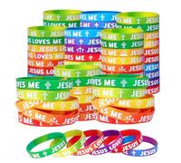 Ucuse 60 pulseras de silicona Jesus Loves Me de 10 estilos, pulseras religiosas de arco iris, regalos de fiesta, regalos de cruz cristiana, pulseras de silicona, regalo para grupo de iglesia de