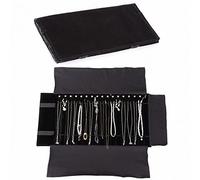 UdaLen Joyas Rollo, Terciopelo Rollo Joyero, Bolsa reticular de PVC transparente antipolvo, organizador de viaje para joyas, rollo joyero con bolsillos y cremallera (negro, franel)