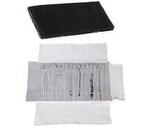 UdaLen Rollo de joyería, terciopelo rollo joyero, bolsa reticular de PVC transparente antipolvo, organizador de viaje para joyas, rollo joyero con bolsillos y cremallera (gris, franela)