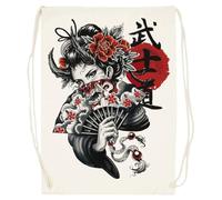 Udaytee Geisha Japonesa Kingyo Mascarilla Bolsa De Entrenamiento De Algodón Beige Saco De Gimnasio Cotton Beige Training Bag Gym Sack