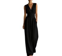 Udbeksid Mono Mujer Elegante Largo - Monos Verano de Vestir Elegante Sin Mangas, Jumpsuit Cuello en V Estampado Floral, Ropa con Bolsillos Ligera para Bodas Fiesta
