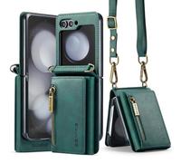 UDBKKDX Cremallera Funda para Samsung Galaxy Z Flip 7, Piel Mate con Soporte de visualización, protección de Lente de cámara a Prueba de Golpes Funda para Tarjetas con Correas Case Cover