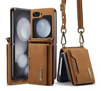 UDBKKDX Funda Tipo Cartera para Samsung Galaxy Z Flip 7, Piel Mate con Soporte de visualización, protección de Lente de cámara a Prueba de Golpes Funda para Tarjetas con Correas Case Cover