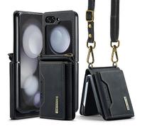 UDBKKDX Funda Tipo Cartera para Samsung Galaxy Z Flip 7, Piel Mate con Soporte de visualización, protección de Lente de cámara a Prueba de Golpes Funda para Tarjetas con Correas Case Cover