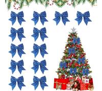 Udbrud 12 Piezas Lazos de Navidad, Colgantes Árbol de Navidad, Lazo Purpurina Decoracion Arbol Adornos Navidad Lazos para Árbol, Navideños Manualidades Decoración Regalos Casa (Azul)