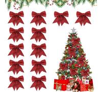 Udbrud 12 Piezas Lazos de Navidad, Colgantes Árbol de Navidad, Lazo Purpurina Decoracion Arbol Adornos Navidad Lazos para Árbol, Navideños Manualidades Decoración Regalos Casa (Rojo)