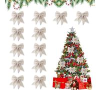 Udbrud 12 Piezas Lazos de Navidad, Colgantes Árbol de Navidad, Lazo Purpurina Decoracion Arbol Adornos Navidad Lazos para Árbol, Navideños Manualidades Decoración Regalos Casa (Champán)