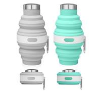 Udbrud 2 Piezas Botella de Agua Plegable Silicona, Taza de Camping con Mosquetón, Botella de Agua Plegable Libre De BPA para Viajes 475 ml, Vasos Plegables con Tapas para Fitness Senderismo Gimnasio