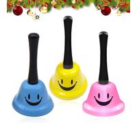 Udbrud 3 campanas de mano, campanas de mesa de metal, timbre de recepción, divertido patrón de sonrisa, timbre de mesa, timbre de servicio de anillo, campana multifunción para escuela, iglesia, hotel,